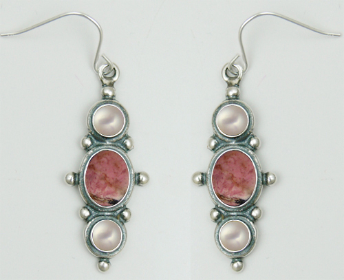 Sterling Silver Drop Dangle Earrings With Rhodonite Quartz And Cultured Freshwater Pearl